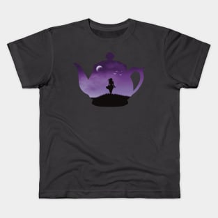 Freedom in a Cup | Tea Kettle Woman Silhouette Under The Moon | Purple Kids T-Shirt